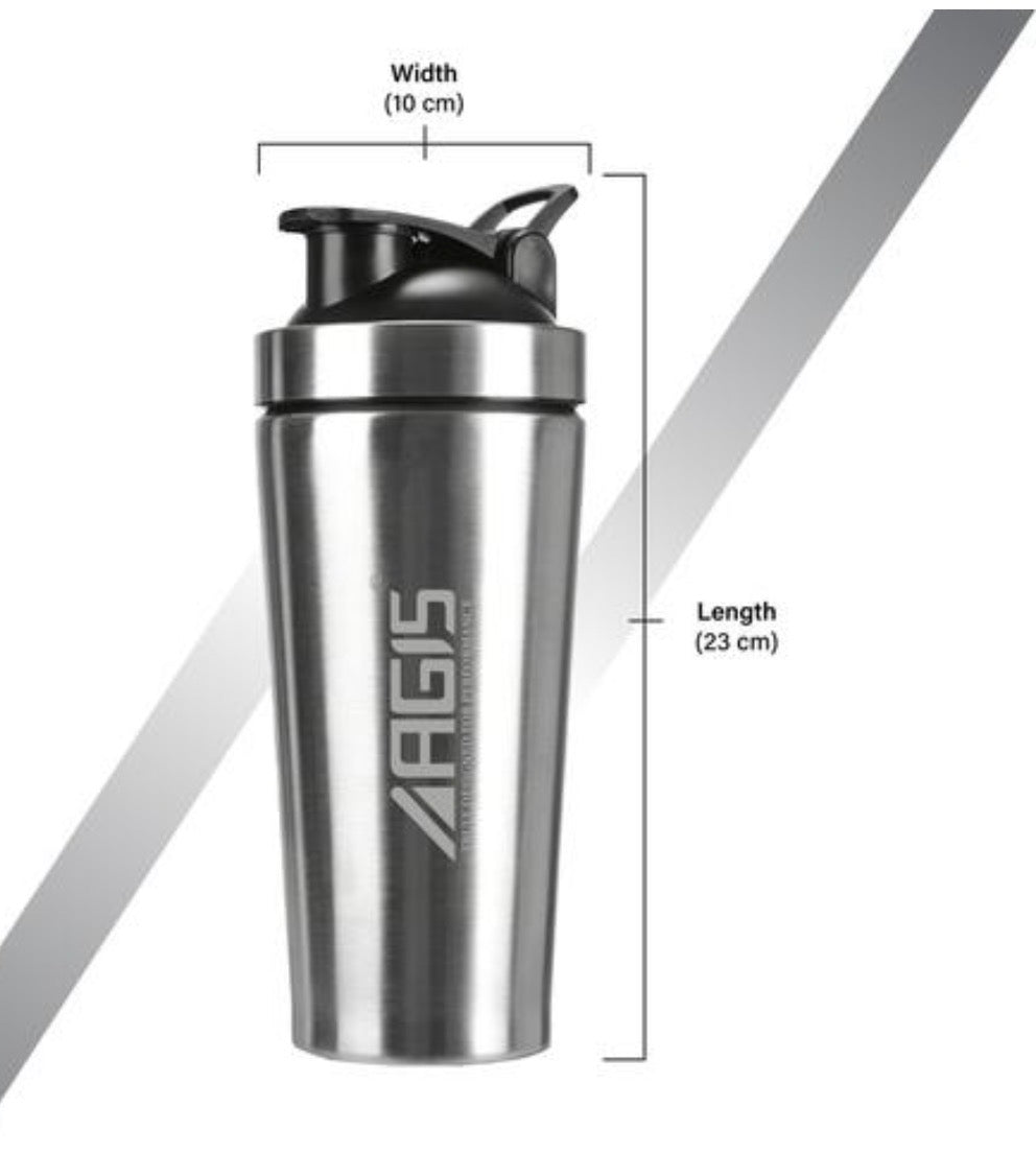 AGIS Stainless Steel Shaker Bottle – 304 Food Grade | Leak Proof with Carrying Loop