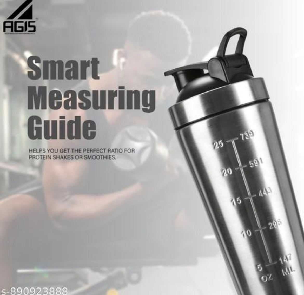AGIS Stainless Steel Shaker Bottle – 304 Food Grade | Leak Proof with Carrying Loop