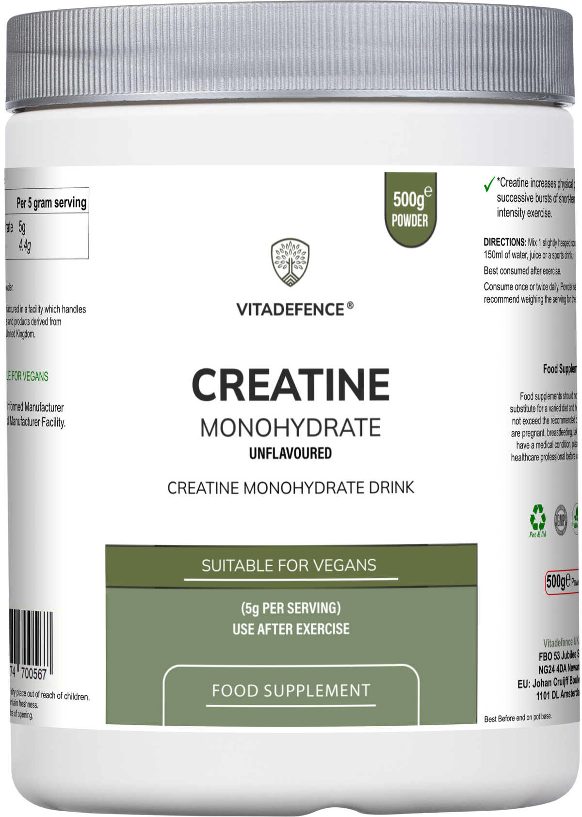 Creatine Monohydrate | Pure Unflavoured Creatine Powder – 500 g