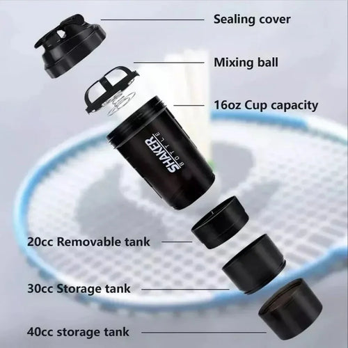 3-Layer Protein Shaker Bottle Black