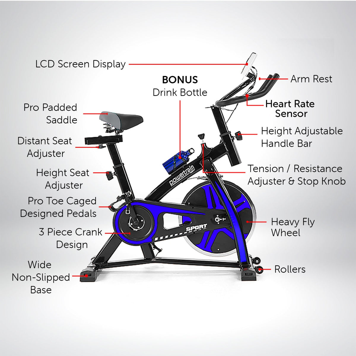 NNEDPE Powertrain Home Gym Flywheel Exercise Spin Bike - Blue