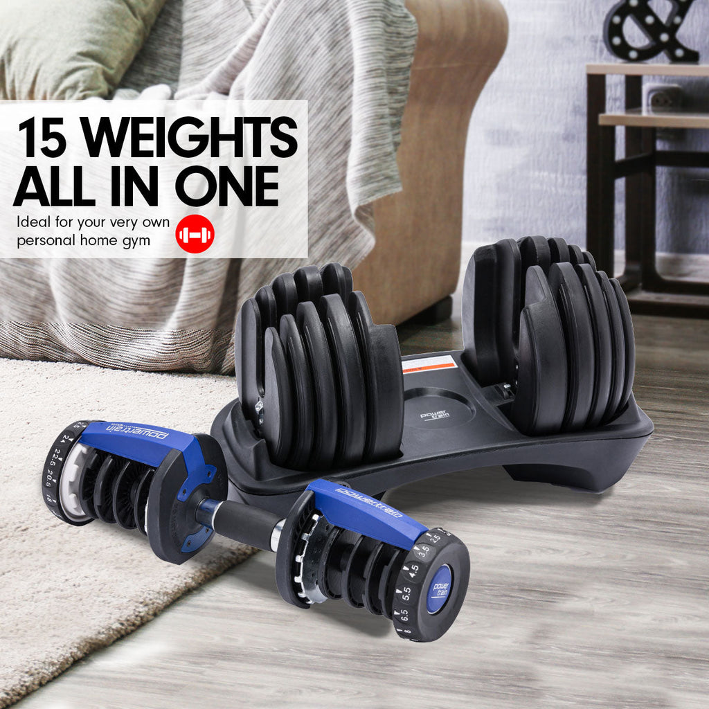 NNEDPE 24KG Powertrain Adjustable Home Gym Dumbbell - Blue