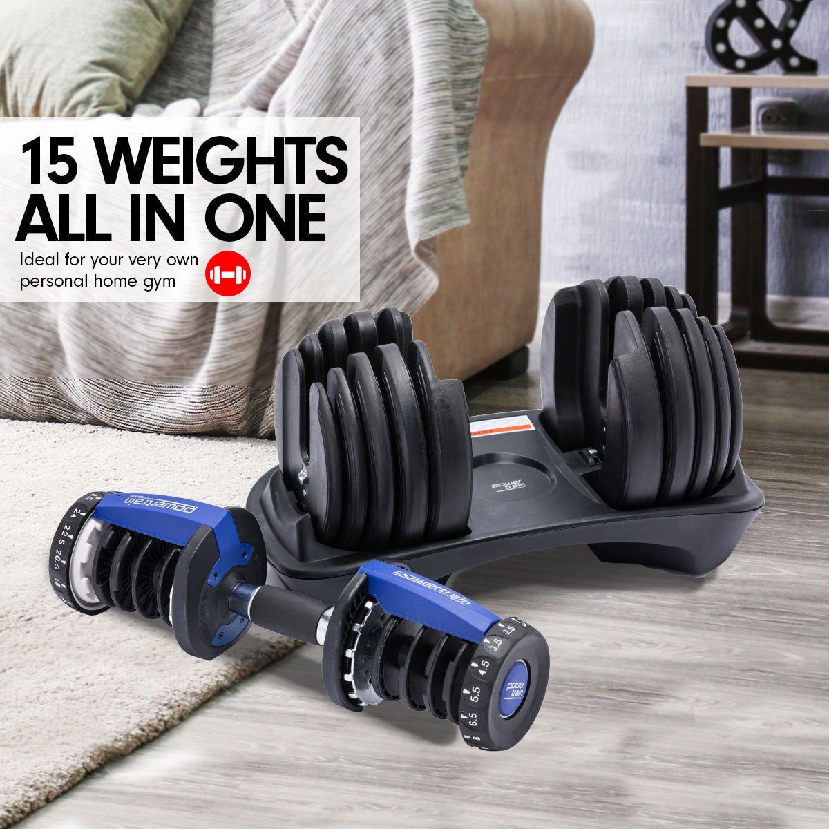 NNEDPE 24KG Powertrain Adjustable Home Gym Dumbbell - Blue