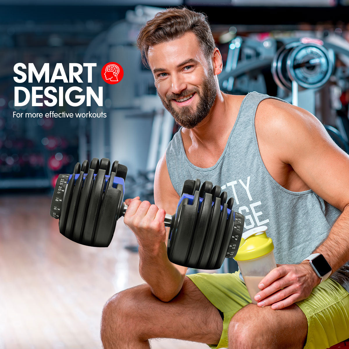 NNEDPE 24KG Powertrain Adjustable Home Gym Dumbbell - Blue